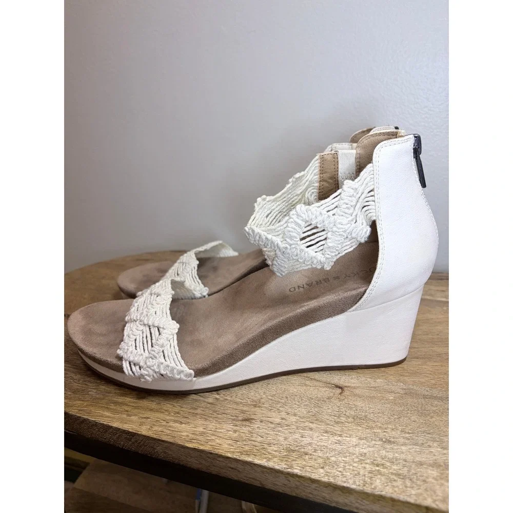 Lucky Brand Kaydyn Cream Crochet Macrame Wedge Sandals Back Zip Size 8.5
